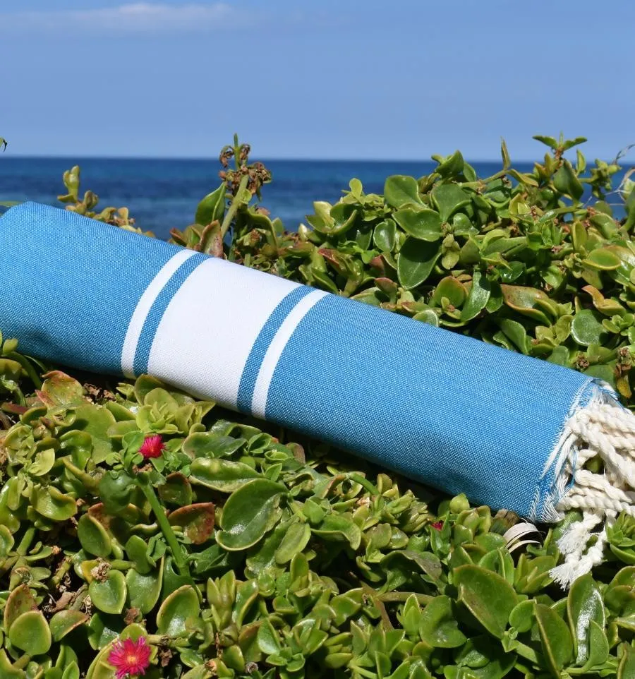 Telo mare blu azzurro - FOUTA TUNISIA