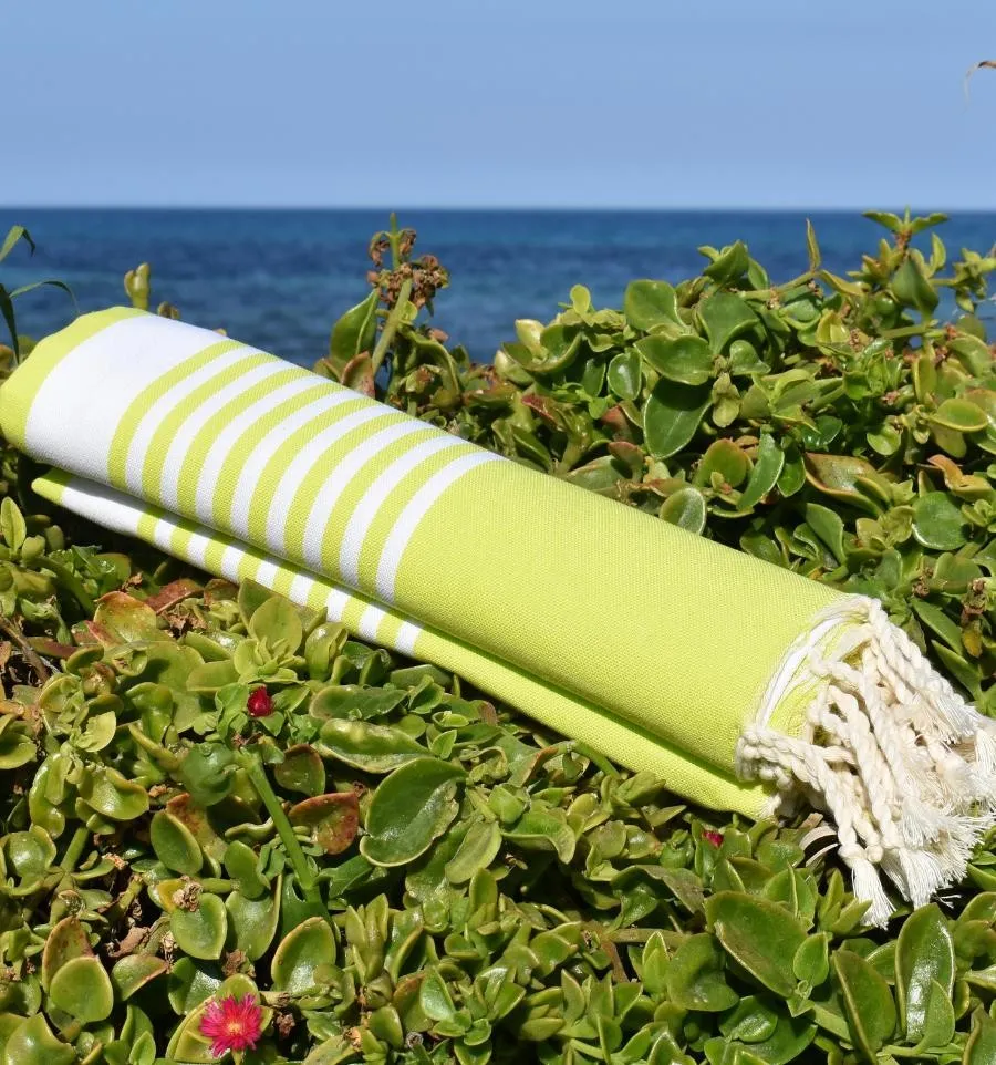 Telo mare Arturo verde chartreuse - Telo mare cotone - Telo spiaggia leggero - Telo mare assorbente - Grande telo mare