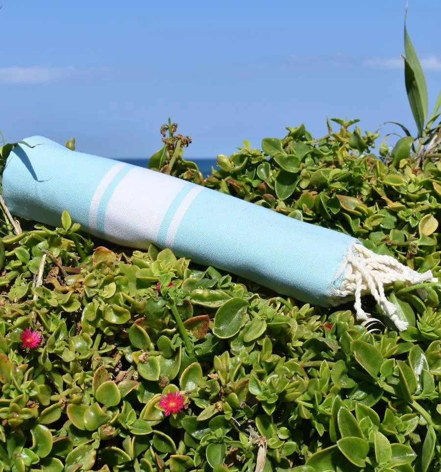 Telo mare blu pastello 100x200 cm - 100 % Cotone - FOUTA TUNISIA