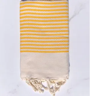 telo mare nido d'ape bianco crema e giallo - FOUTA TUNISIA