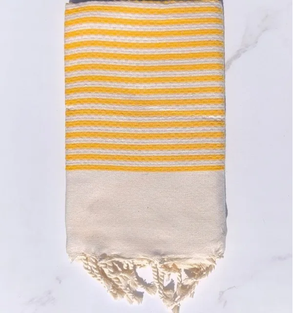 telo mare nido d'ape bianco crema e giallo - FOUTA TUNISIA