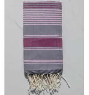 Fouta dina grigio con strisce rose e bordeaux 