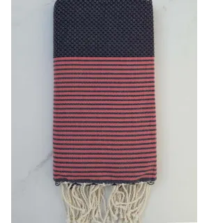 Fouta nido d'ape blu scuro con strisce rosa 