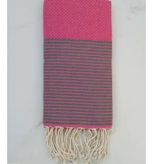 Fouta nido d'ape rosa con strisce grigie 