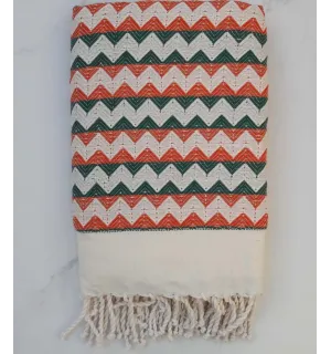 Fouta zigzag bianco crema, arancione e verde 
