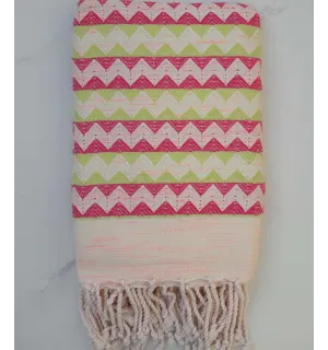 Fouta zigzag bianco crema, rosa e verde chiaro 