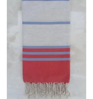Grande fouta rosso, grigio chiaro e blu 