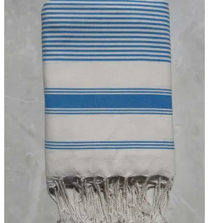 Grande fouta bianco crema con strisce azzurro 1.5m/3m 