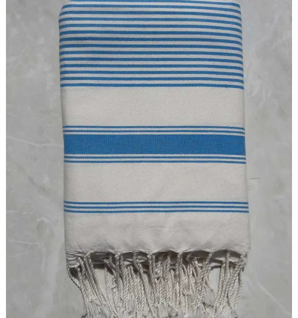 Grande fouta bianco crema con strisce azzurro 1.5m/3m 