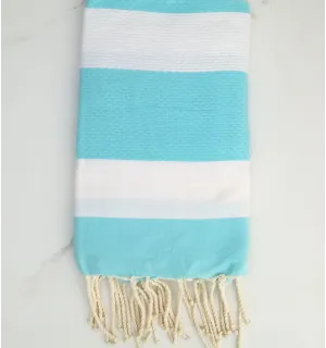 Fouta nido d'ape bianco e turchese 