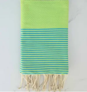 Fouta nido d'ape verde chiaro con strisce blu 