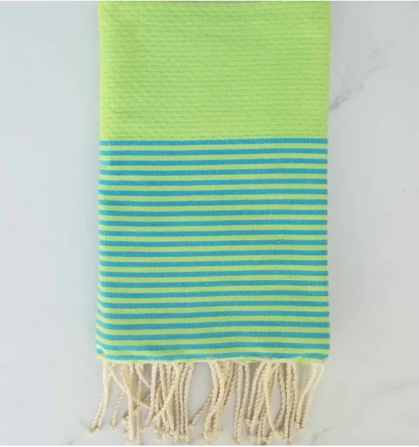 Fouta nido d'ape verde chiaro con strisce blu 