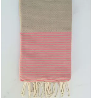 Fouta nido d'ape ecru con strisce rosa 
