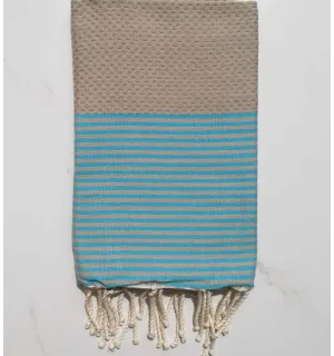 Fouta nido d'ape ecru con strisce azzurro 
