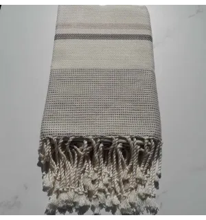 Fouta chevron bianco crema, ecru e verde 