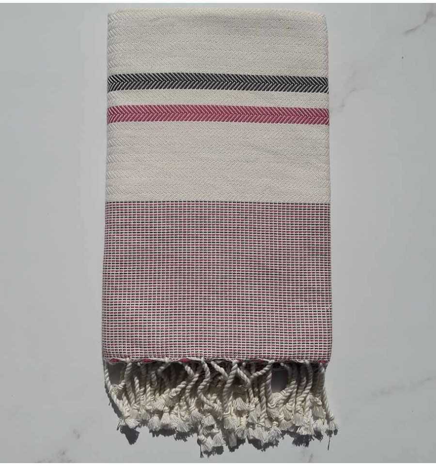 Fouta chevron bianco crema, grigio piombo e rosa violaceo