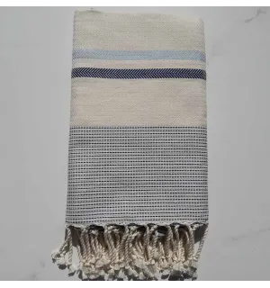 Fouta chevron bianco crema, blu cielo e blu marina 