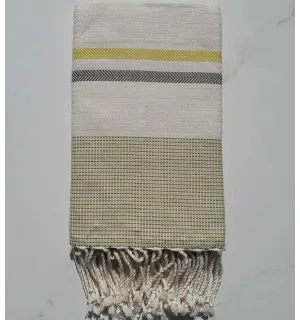 Fouta chevron bianco crema, limone e grigio 