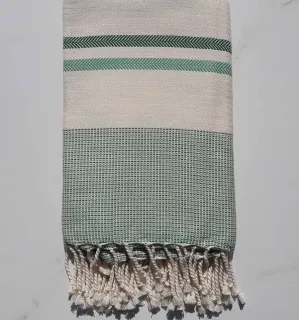 Fouta chevron bianco e verde scuro 