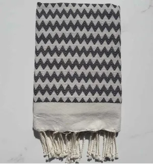 Fouta zigzag bianco crema e ardesia 