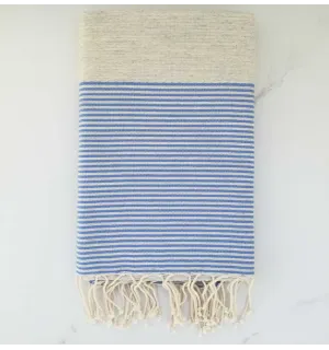 telo mare nido d'ape greige con strisce blu 