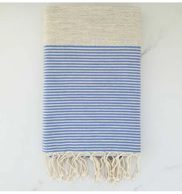 telo mare nido d'ape greige con strisce blu 