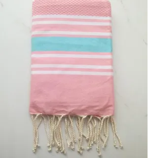 telo mare nido d'ape rosa chiaro con strisce blu 