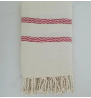 fouta chevron bianco crema e rosso 