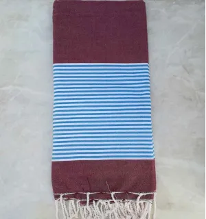 grande fouta rosso bordeaux con strisce blu 