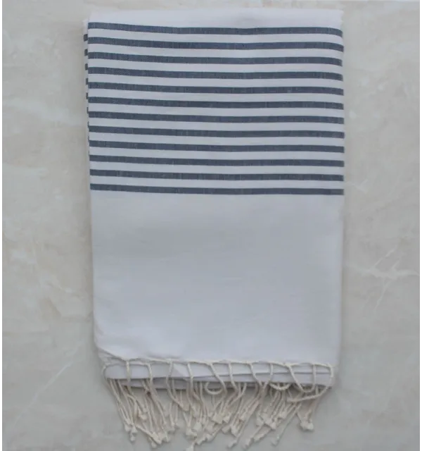 Grande fouta perla grigia a strisce blu ardesia 