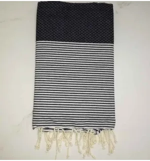 fouta nido d'ape blu scuro righe bianche 