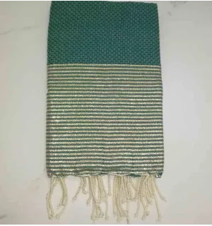 Fouta Lurex verde a nido d'ape con filo dorato in lurex 