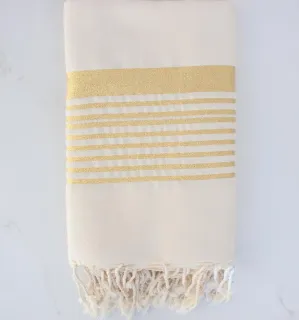 Grande fouta bianco sporco con lurex oro 