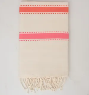 Fouta arabesco crema bianca, arancio corallo e rosa 