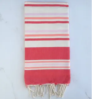 Telo mare piatta crema bianca, rosso, salmone e rosa 