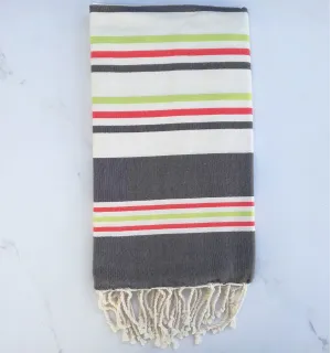 Telo mare piatta bianco crema, grigio scuro, verde chiaro e rosso 