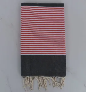 Telo mare grigio scuro a strisce rosso inglese e bianco 