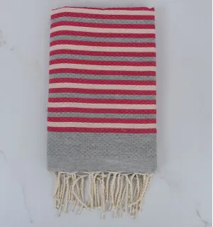 Fouta nido d'ape  striato grigio 1 cm, rosa molto chiaro e rosa 
