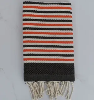 Telo mare nido d'ape strisce da 1 cm in corallo e strisce color taupe scuro 