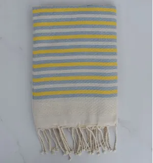 Telo mare nido d'ape a strisce 1 cm strisce gialle e carrello blu 