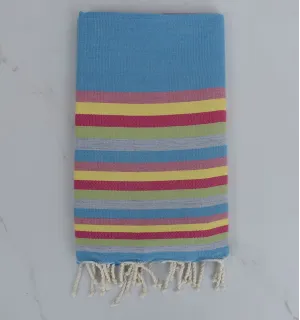 Fouta piatta blu, rosa, giallo e verde 