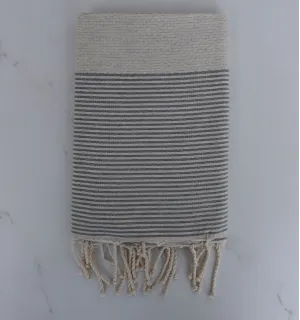 Fouta nido d'ape beige chiaro a strisce grigie 