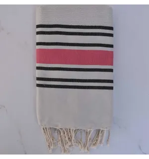 Telo mare nido d'ape grigio perla striato nero e rosa 