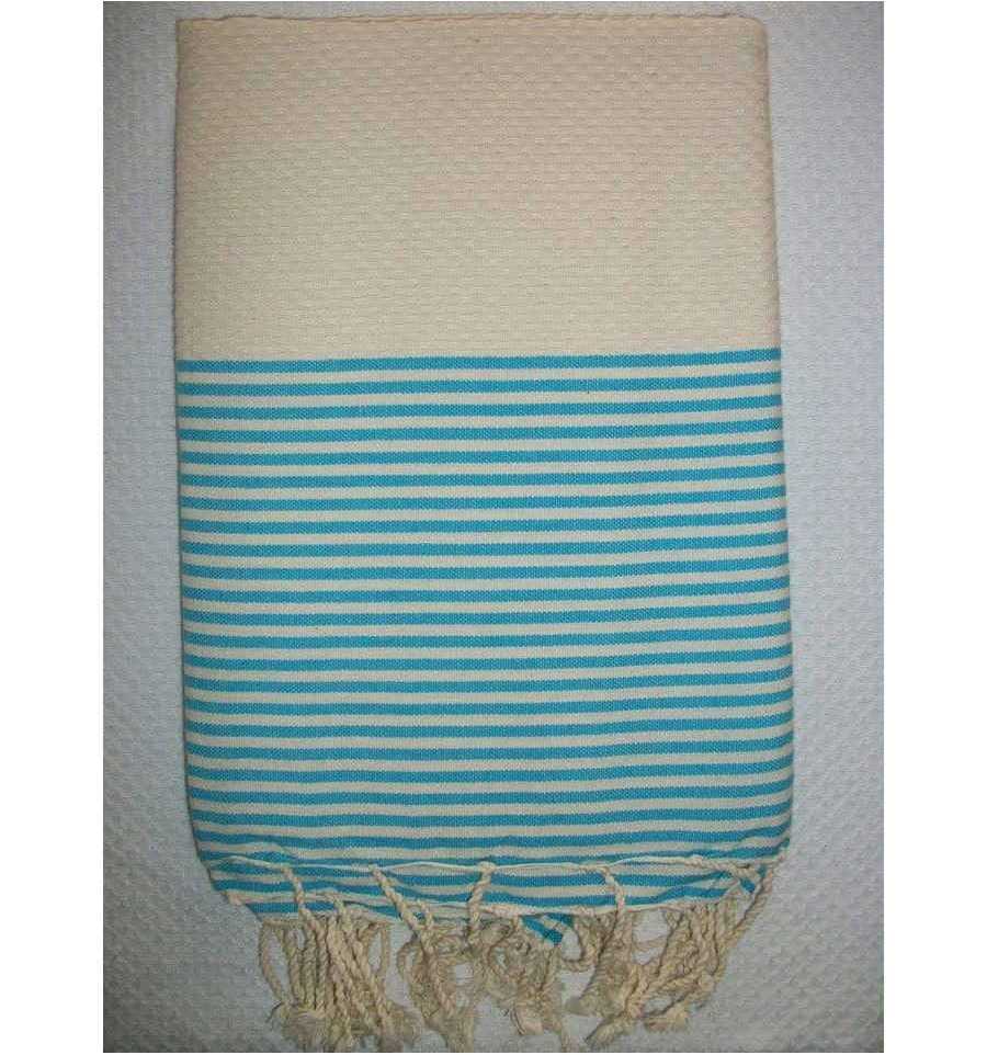 Fouta Bianco antico righe turchese 