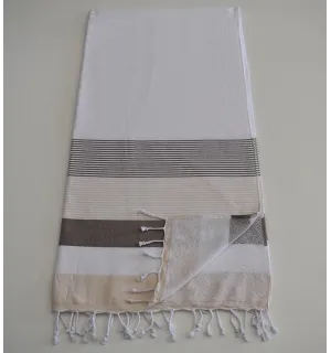 Fouta spugna bianca, marrone e beige 