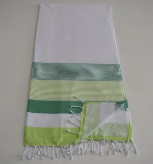 Fouta spugna bianca, verde e verde anice 