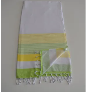 Fouta spugna bianca, certosa e verde chiaro 