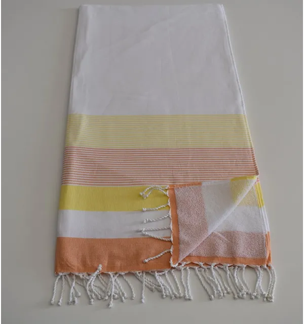 Fouta  spugna bianca, gialla e arancione 