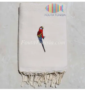 Telo mare ricamato pappagallo 