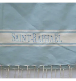 Telo mare azzurro ricamato Saint-Rafhael 